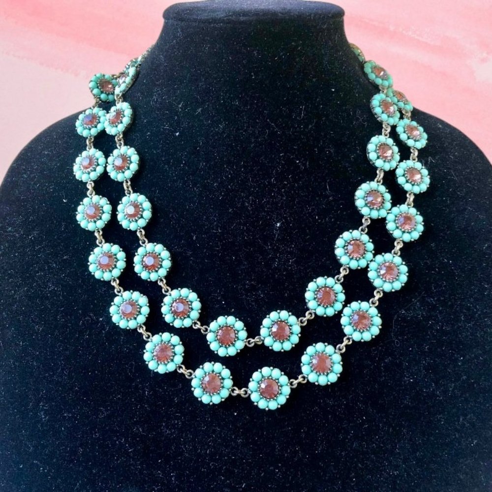 Joan Rivers Statement Necklace Double Strand Daisy Flowers Floral